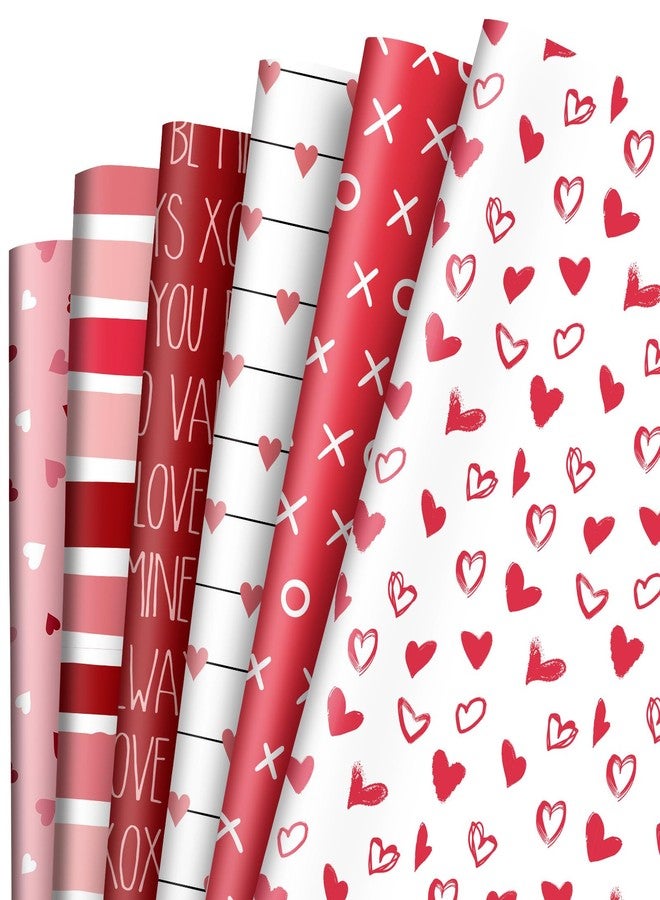 Whaline 12 Sheet Valentine's Day Wrapping Paper Heart Stripe Gift Wrap Paper Bulk Folded Flat Pink Red Craft Paper for DIY Crafts Wedding Anniversary Party Gift Packing Supplies, 19.7 x 27.6 Inch - Image 1